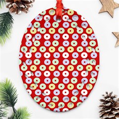 Eye Dots Red Pastel Oval Filigree Ornament (two Sides) by snowwhitegirl