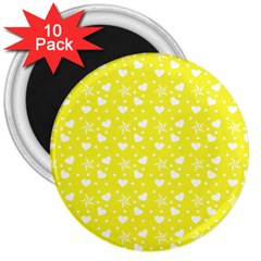 Hearts And Star Dot Yellow 3  Magnets (10 Pack)  by snowwhitegirl