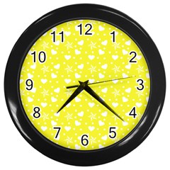 Hearts And Star Dot Yellow Wall Clock (black) by snowwhitegirl