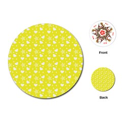 Hearts And Star Dot Yellow Playing Cards (round)  by snowwhitegirl