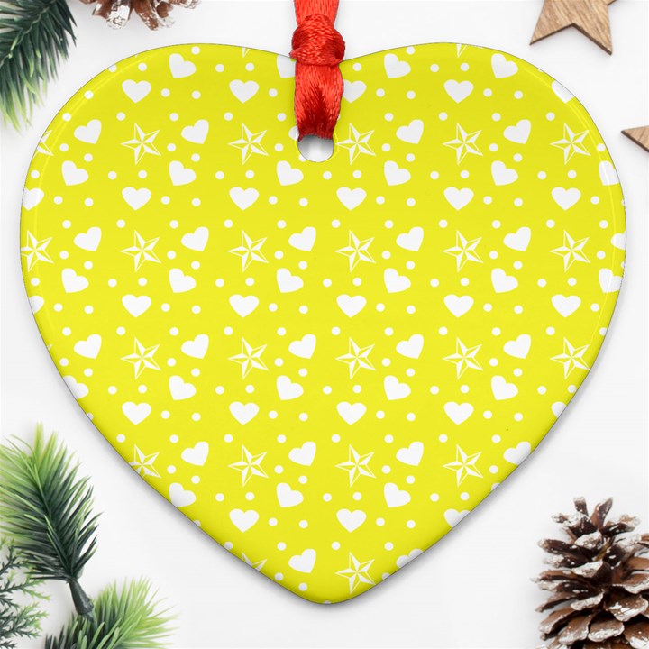 Hearts And Star Dot Yellow Heart Ornament (Two Sides)