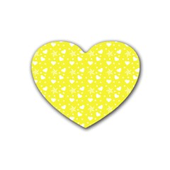 Hearts And Star Dot Yellow Rubber Coaster (heart)  by snowwhitegirl