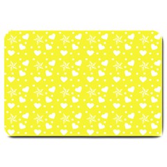 Hearts And Star Dot Yellow Large Doormat  by snowwhitegirl