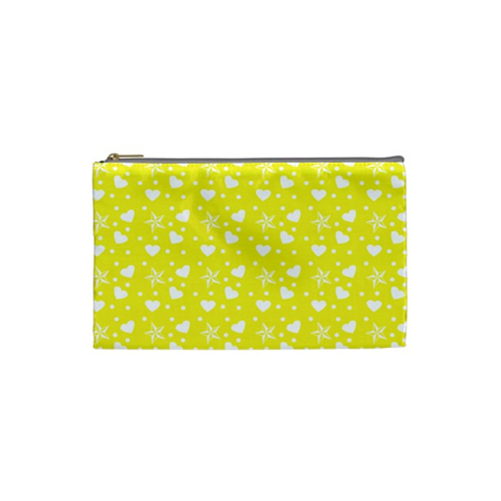 Hearts And Star Dot Yellow Cosmetic Bag (Small)