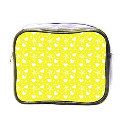 Hearts And Star Dot Yellow Mini Toiletries Bag (one Side) by snowwhitegirl