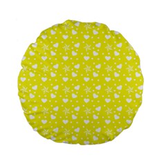 Hearts And Star Dot Yellow Standard 15  Premium Flano Round Cushions by snowwhitegirl