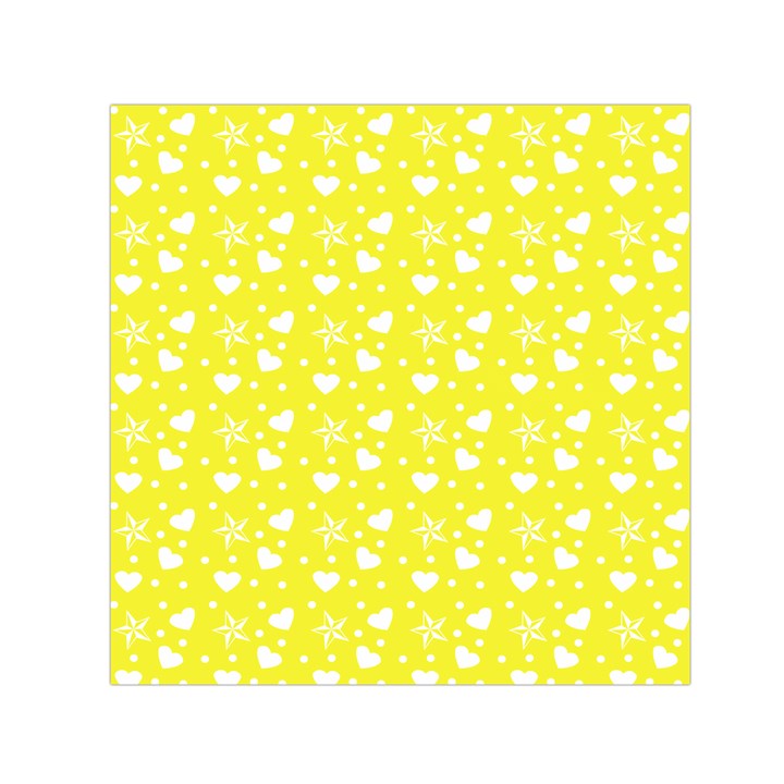 Hearts And Star Dot Yellow Small Satin Scarf (Square)