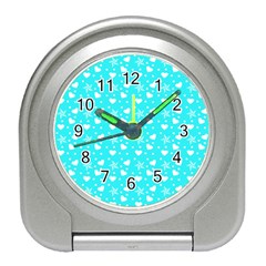 Hearts And Star Dot Blue Travel Alarm Clock by snowwhitegirl