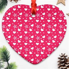 Hearts And Star Dot Pink Ornament (heart) by snowwhitegirl