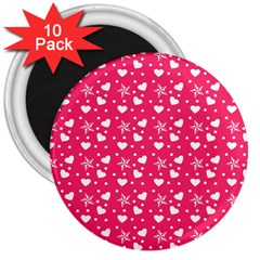 Hearts And Star Dot Pink 3  Magnets (10 Pack)  by snowwhitegirl