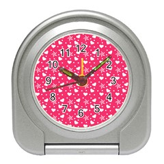 Hearts And Star Dot Pink Travel Alarm Clock by snowwhitegirl