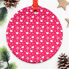 Hearts And Star Dot Pink Round Ornament (two Sides) by snowwhitegirl