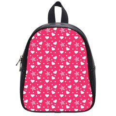 Hearts And Star Dot Pink School Bag (small) by snowwhitegirl