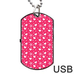 Hearts And Star Dot Pink Dog Tag Usb Flash (one Side) by snowwhitegirl