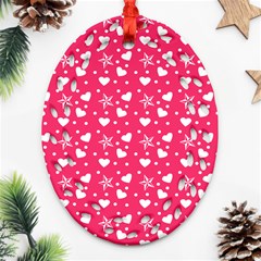 Hearts And Star Dot Pink Ornament (oval Filigree) by snowwhitegirl