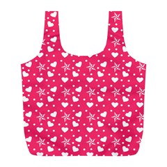 Hearts And Star Dot Pink Full Print Recycle Bag (l) by snowwhitegirl