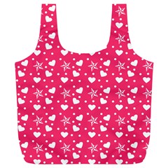 Hearts And Star Dot Pink Full Print Recycle Bag (xl) by snowwhitegirl