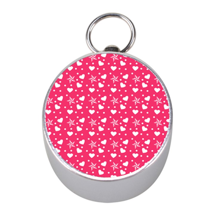 Hearts And Star Dot Pink Mini Silver Compasses