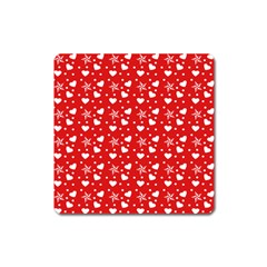 Hearts And Star Dot Red Square Magnet by snowwhitegirl