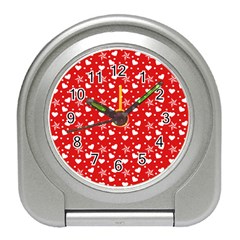 Hearts And Star Dot Red Travel Alarm Clock