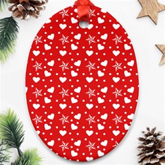 Hearts And Star Dot Red Oval Ornament (two Sides)