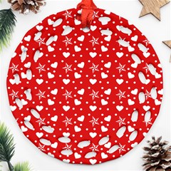 Hearts And Star Dot Red Round Filigree Ornament (two Sides) by snowwhitegirl