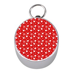 Hearts And Star Dot Red Mini Silver Compasses by snowwhitegirl