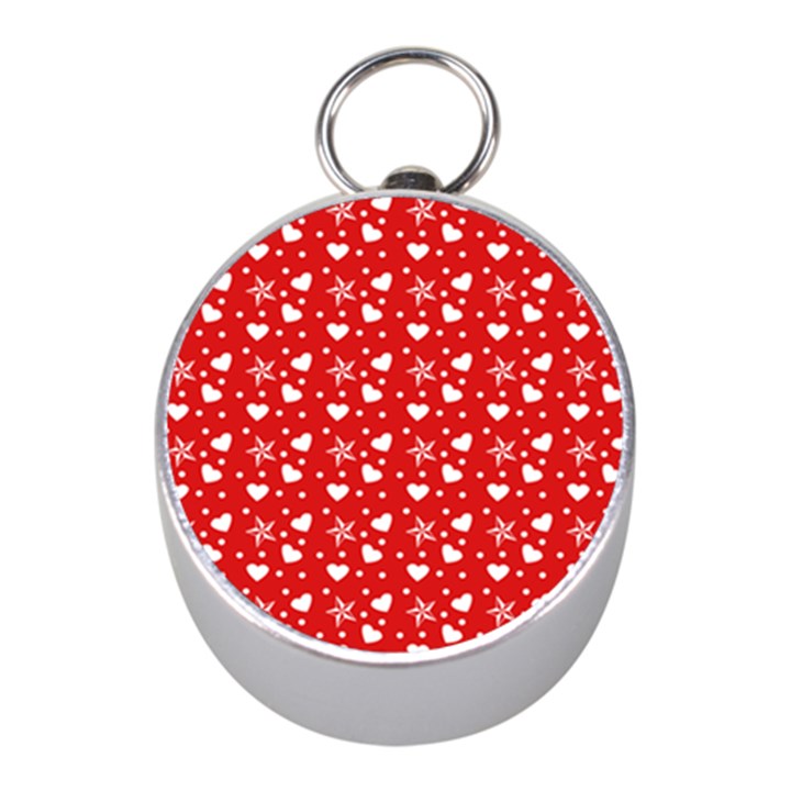 Hearts And Star Dot Red Mini Silver Compasses