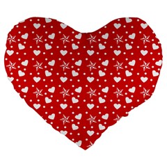 Hearts And Star Dot Red Large 19  Premium Flano Heart Shape Cushions