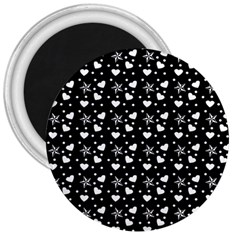 Hearts And Star Dot Black 3  Magnets by snowwhitegirl