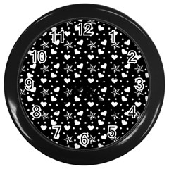 Hearts And Star Dot Black Wall Clock (black) by snowwhitegirl