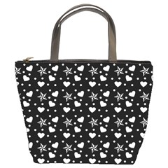 Hearts And Star Dot Black Bucket Bag by snowwhitegirl