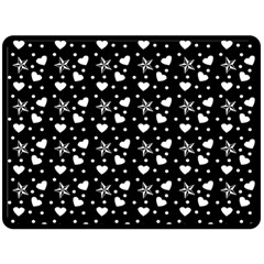 Hearts And Star Dot Black Fleece Blanket (large)  by snowwhitegirl