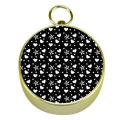 Hearts And Star Dot Black Gold Compasses by snowwhitegirl