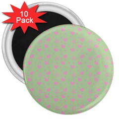 Hearts And Star Dot Green 3  Magnets (10 Pack)  by snowwhitegirl