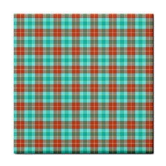 Aqua Orange Plaid Tile Coasters by snowwhitegirl