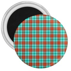 Aqua Orange Plaid 3  Magnets by snowwhitegirl