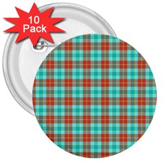 Aqua Orange Plaid 3  Buttons (10 Pack)  by snowwhitegirl