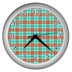 Aqua Orange Plaid Wall Clock (silver) by snowwhitegirl