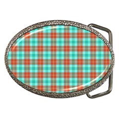 Aqua Orange Plaid Belt Buckles by snowwhitegirl