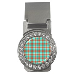 Aqua Orange Plaid Money Clips (cz)  by snowwhitegirl