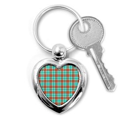 Aqua Orange Plaid Key Chains (heart) 