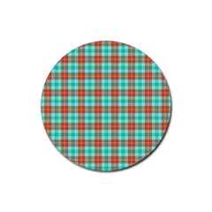 Aqua Orange Plaid Rubber Coaster (round)  by snowwhitegirl