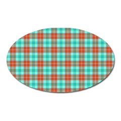 Aqua Orange Plaid Oval Magnet by snowwhitegirl