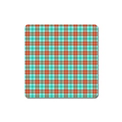 Aqua Orange Plaid Square Magnet by snowwhitegirl