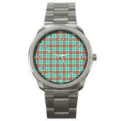 Aqua Orange Plaid Sport Metal Watch by snowwhitegirl