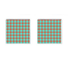 Aqua Orange Plaid Cufflinks (square) by snowwhitegirl