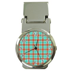 Aqua Orange Plaid Money Clip Watches by snowwhitegirl