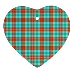 Aqua Orange Plaid Heart Ornament (two Sides) by snowwhitegirl