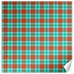 Aqua Orange Plaid Canvas 12  X 12   by snowwhitegirl